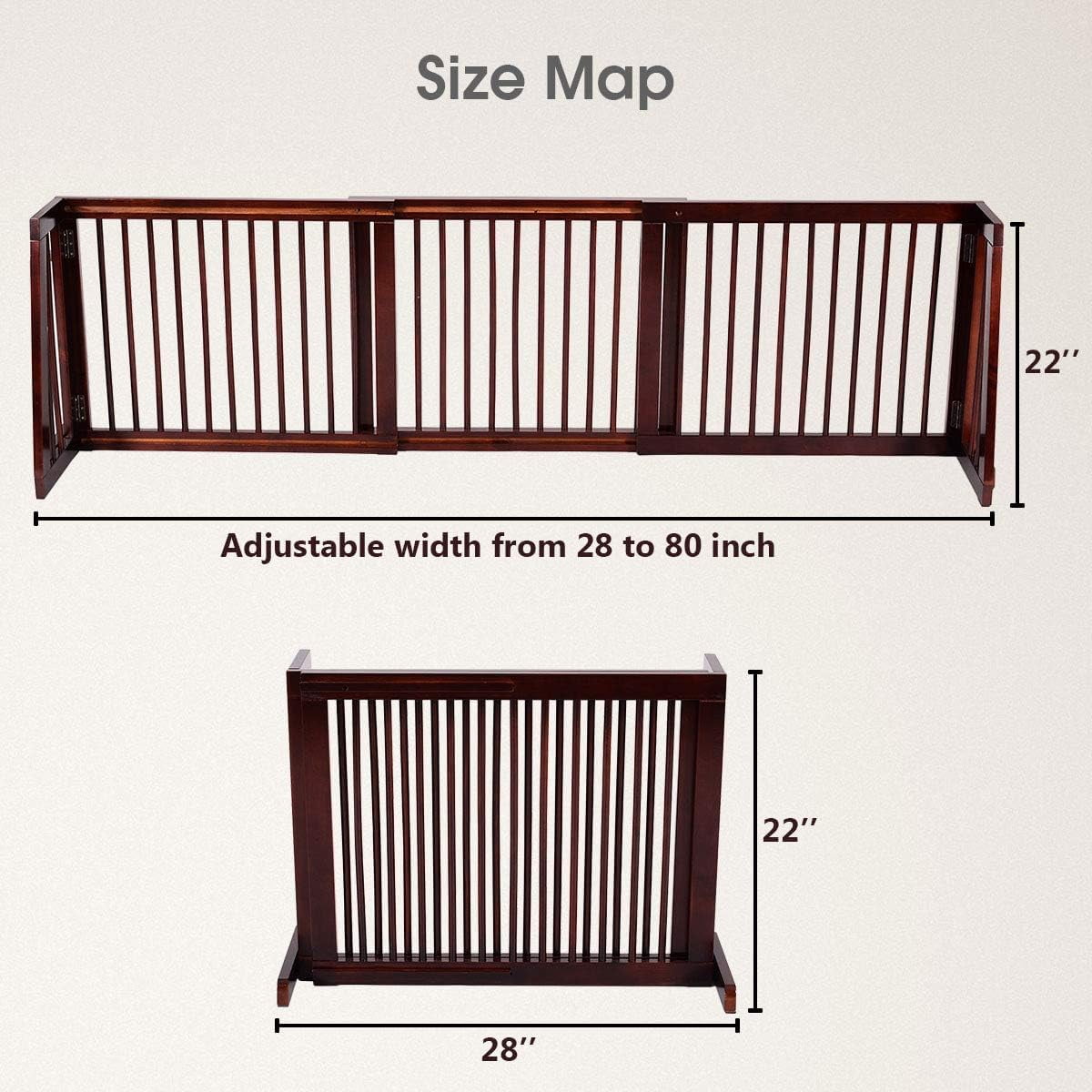 Gymax Folding Adjustable 3 Panel Wood Pet Dog Slide Gate Safety Fence