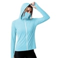 thumbnail image 2 of Women's Loose Fit Long Sleeve Hooded Zipper Solid Color Sun Protection Top Shirt Casual Daily Fashion Shirts | CSEONE,Light Blue M, 2 of 6