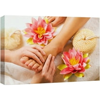 wall26 Canvas Print Wall Art Pink Water Lily Flower Foot Massage Meditation Spa Nature Wilderness Photography Realism Rustic Landscape Colorful Multicolor for Living Room, Bedroom, Office - 32"x