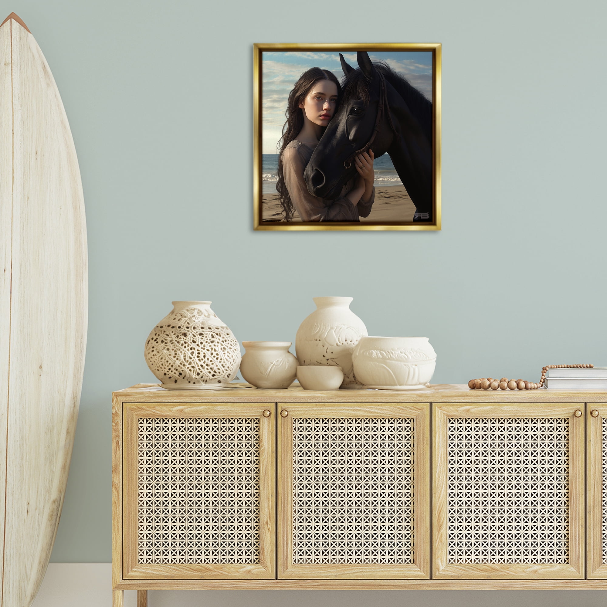 Stupell Industries Beautiful Girl & Stallion People Painting Gold Floater Framed Canvas Art Print Wall Art, 25 x 25