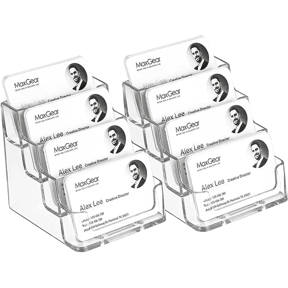 MaxGear 2-Pack Acrylic Clear Business Card Holder 4 Pockets, Business Card Stand for Desk or Counter