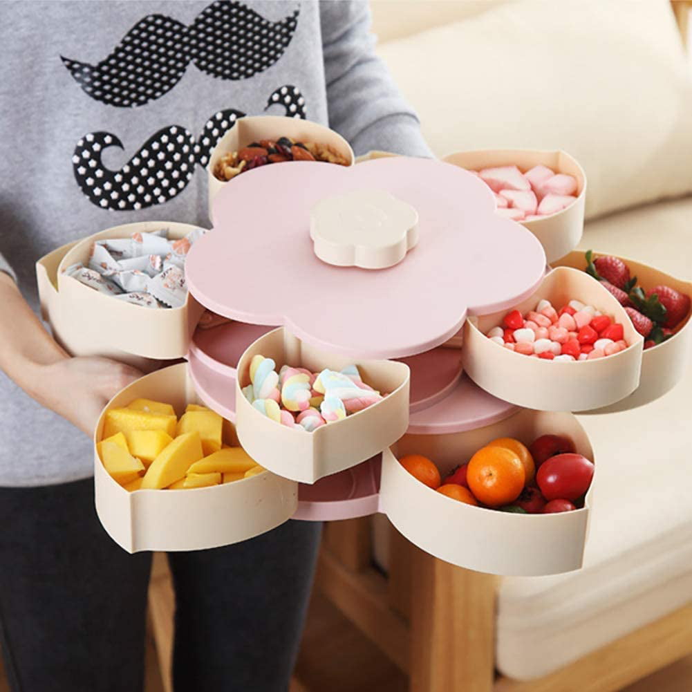 2-Layer Rotating Petal Candy Box Snack Dish Nut Box Tray Case Food Storage  Cases Fruit Plate Wedding Home Organizer Storage (Color : C) (C)