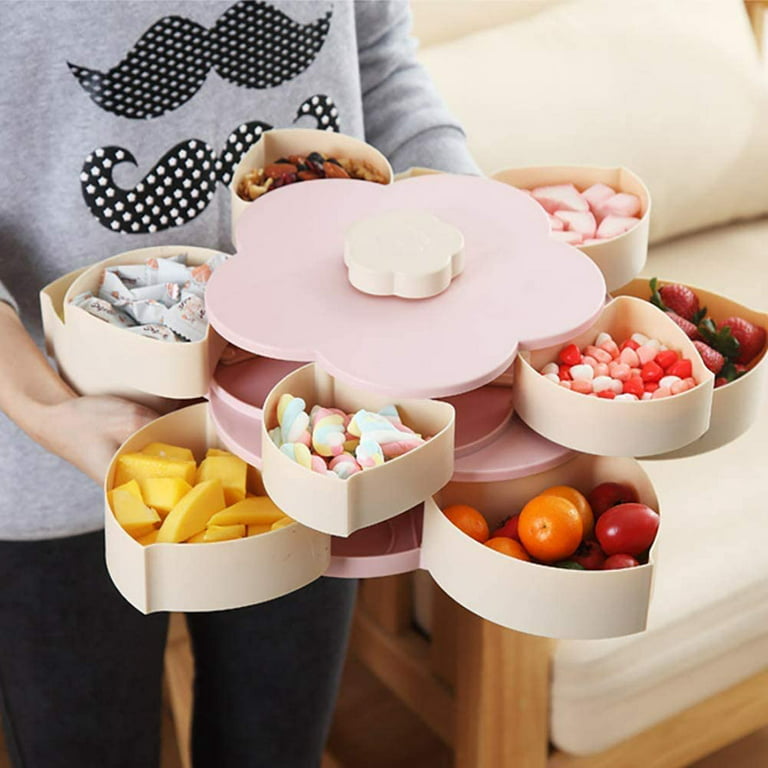 Rotating snack tray, creative fruit tray, double petal-shaped