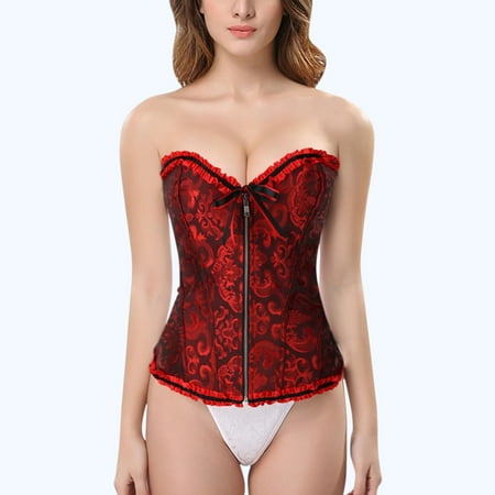 

NEGJ Women s LaceBack Zip Corset Top Bustier Body Shapewear