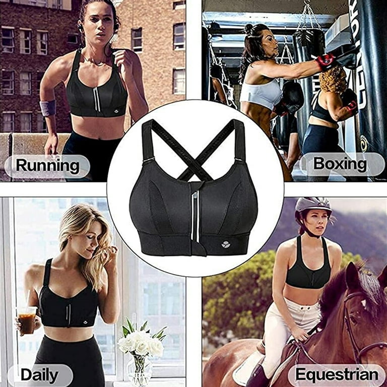 Elbourn Women Racerback Sports Bras High Impact Workout Gym Activewear Bra  Zipper Sexy Crisscross Back With Adjustable Straps High Impact Large Bust  Padded Sports Bra 3 Pack 