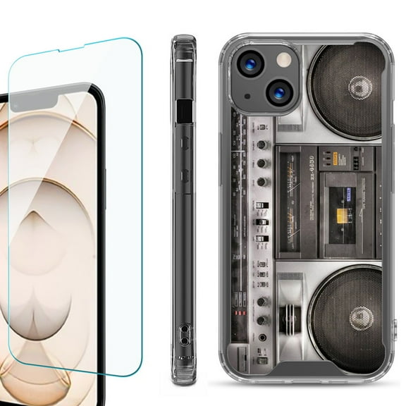Shockproof Bumper Phone Case for iPhone 13, with Tempered Glass Screen Protector, by OneToughShield ® - Boombox
