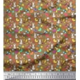thumbnail image 1 of Soimoi Brown Georgette Viscose Fabric Sun,Insect & Rabbit Cartoon Printed Fabric 1 Yard 42 Inch Wide, 1 of 3