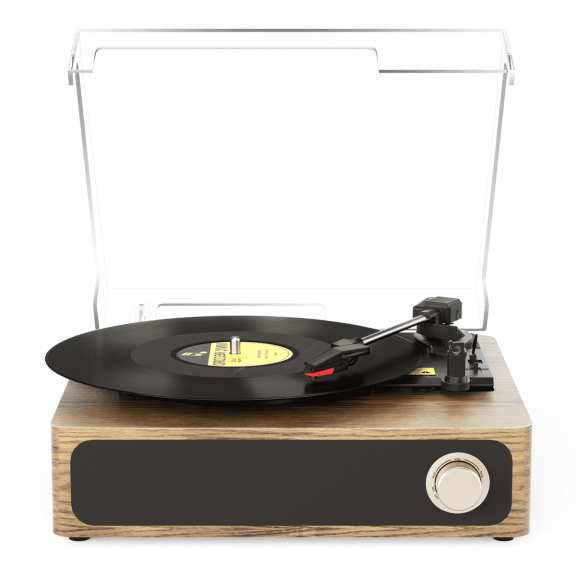 Maio A4 vintage phonograph, vinyl record, high-fidelity stereo sound, 3-speed belt-driven vintage phonograph, 3.5mm output compatible with external speakers, perfect holiday gift,Log Wood
