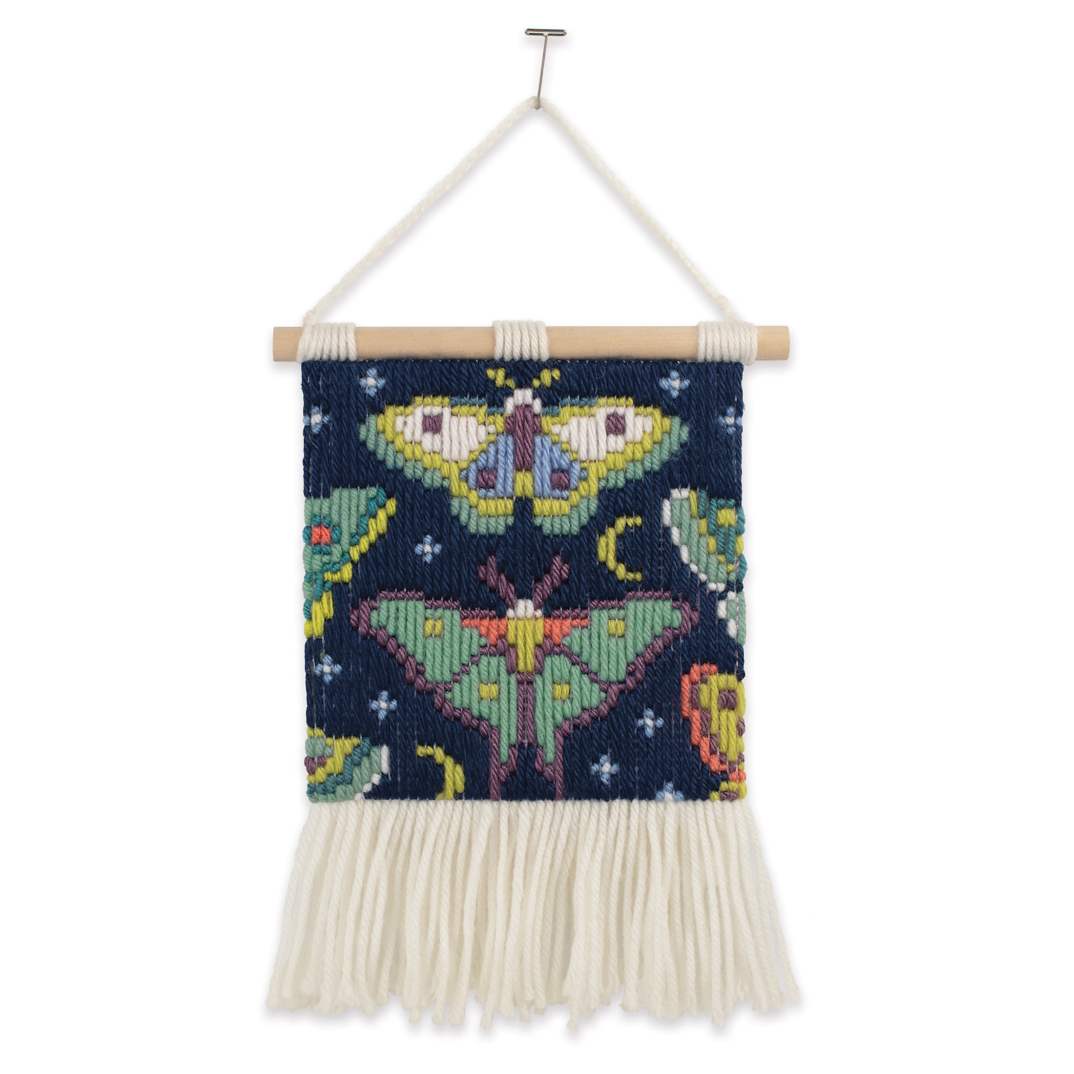Hillfolk Bargello Moth Kit-Includes 6" X 6" Printed Bargello Canvas, Wood Dowel For Hanging, Yarn, Needle And Instructions. Makes One 6" X 6" Wall Hanging.