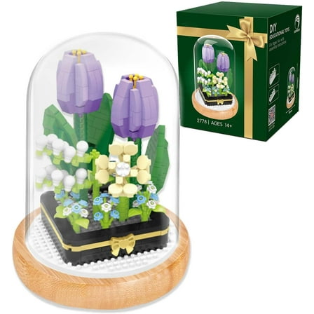 Tulip Flower Bouquet Building Set, 531PCS Mini Bricks Botanical Collection Building Blocks with Display Case, Artificial Plant Flowers Set for Adults, Birthday for Her