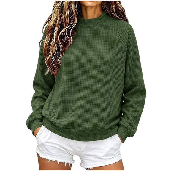 Staron Women's Sweater Knitted Ribbed Round Neck Long Sleeve Casual Comfy Pullover Tops Fall Winter Fashion Solid Knitwear Army Green L