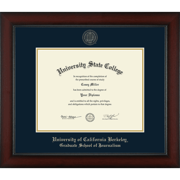 University of California Berkeley Graduate School of Journalism Diploma Frame, Document Size 11" x 8.5"