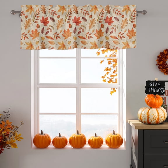 Valance for Windows,Thanksgiving Fall Seamless Foliage Valances Curtain Rod Pocket Valance for Kitchen Bedroom Living Room Bathroom,Farm Maple Leaf on Burlap Short Curtains Window Treatment 54x18in