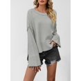 thumbnail image 5 of Women Crewneck Sweaters Bell-Style Sleeve Batwing Knit Tops Slouchy Soft Pullover Tops Gray XL, 5 of 9