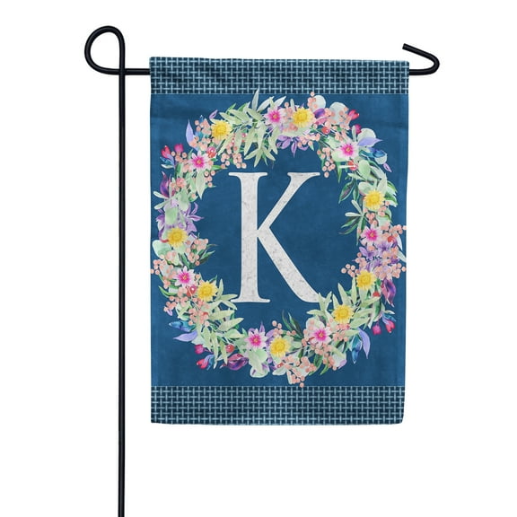 America Forever Spring Monogram Garden Flag Letter K 12.5 x 18 inches Double Sided Vertical Outdoor, Yard, Lawn, Beautiful Flowers, Floral Wreath, Summer Flower Garden Flag