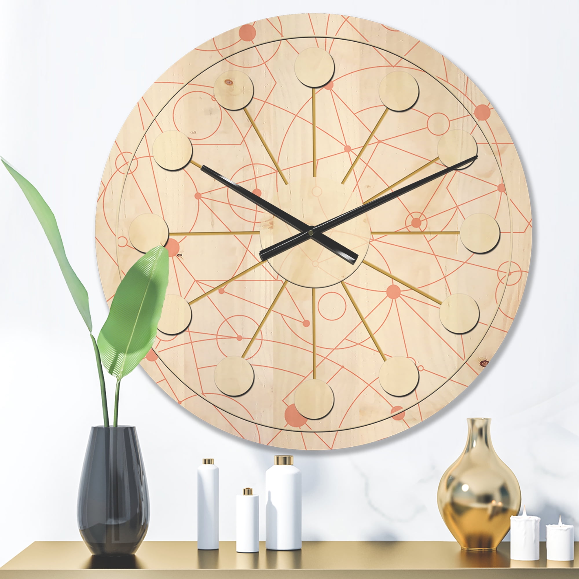 Designart 'Geometrical Retro Grid V' Mid-Century Modern Wood Wall Clock