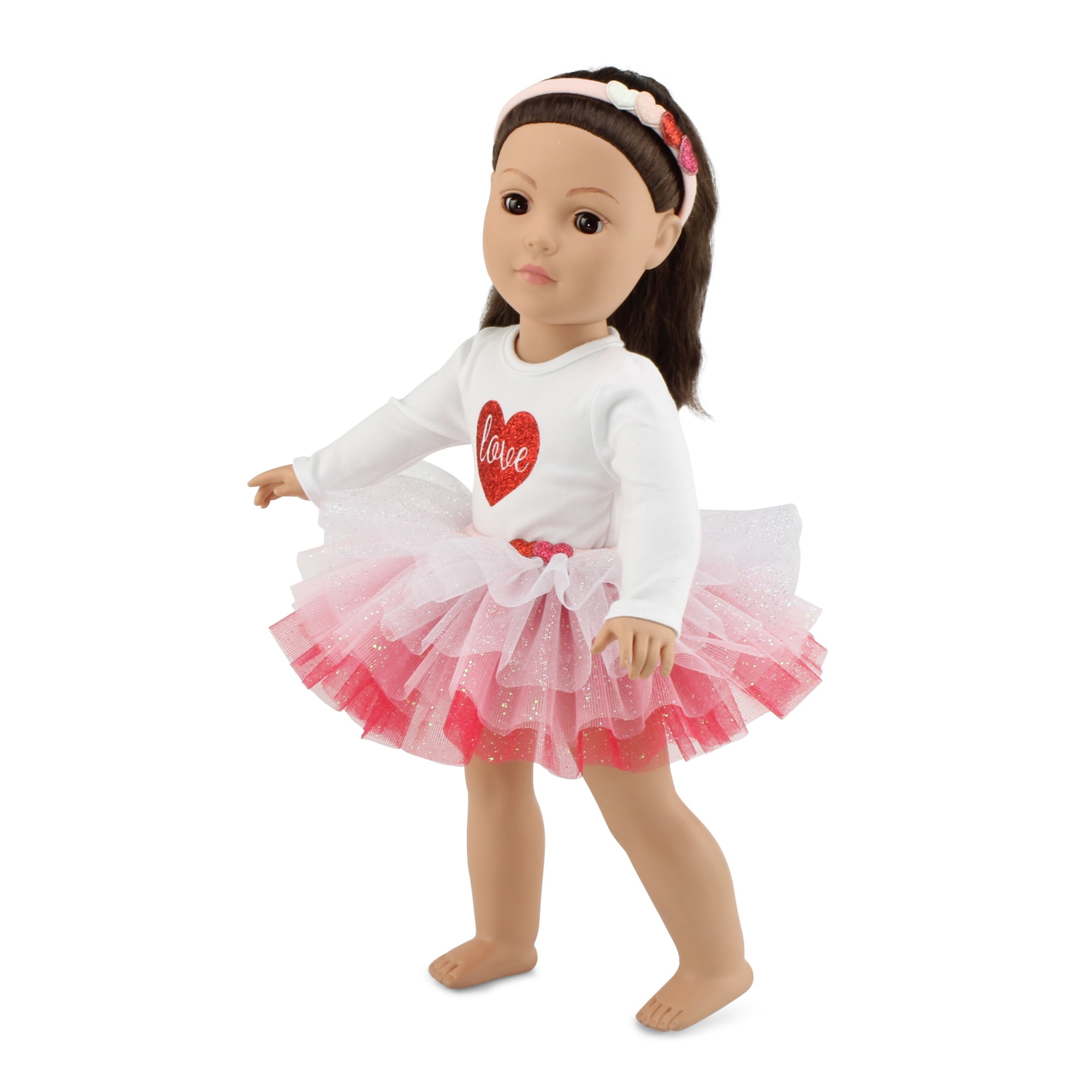 Details about   18" Doll Clothes 3pc Dress Set Valentine's Day Dress Tote Bag & Headband Hearts 