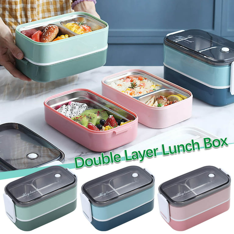 Xmmswdla Lunch Box for Men Green Lunch Boxstainless Steel Lunch Box Student Insulation Work Lunch Box Double-Layer Portable Large-capacity Multi-Layer