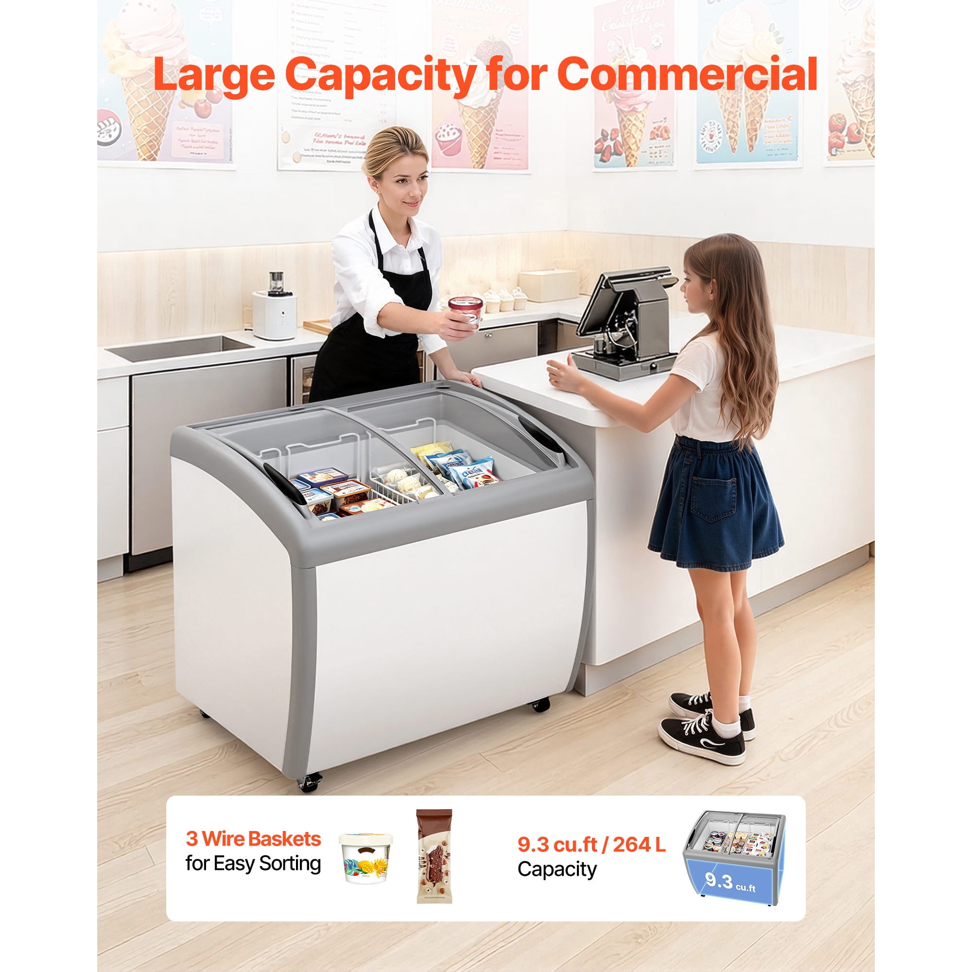 KFFKFF Commercial Ice Cream Display Freezer, Chest Freezer, Coated Cold‑Rolled Steel Plate Pre‑Coated Steel Plate