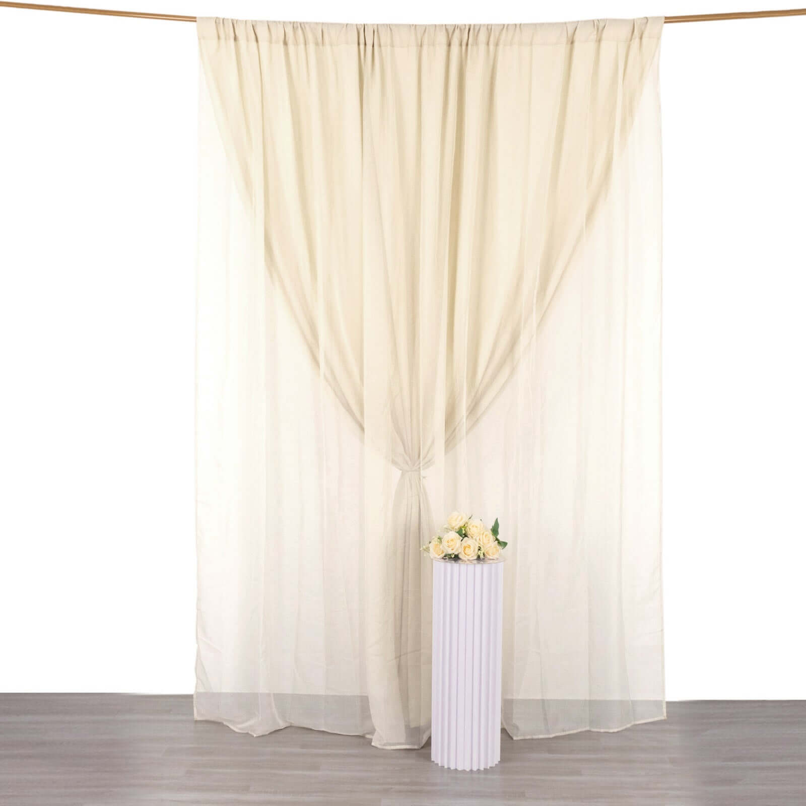Efavormart 10ftx10ft Beige Dual Layered Polyester Sheer Chiffon Backdrop Curtains With Rod Pockets