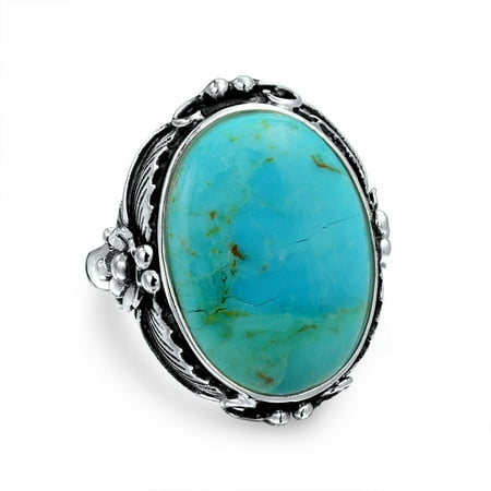 - 925 Sterling Silver Oval Flower Natural Enhanced Turquoise or Natural Moonstone Southwestern Leaf Floral Statement Ring