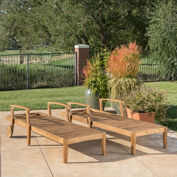 Bodhi Outdoor Acacia Wood Chaise Lounge, Set of 2, Teak