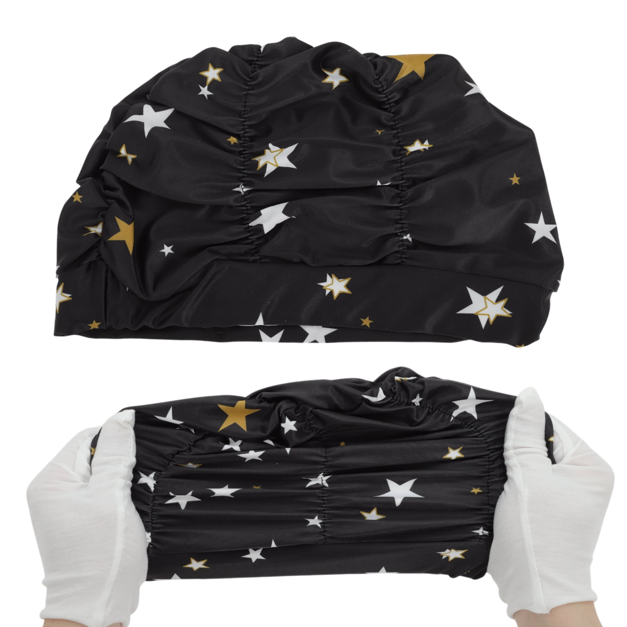 Unique Bargains 1Pc Breathable Pleated Style Swimming Cap Black White
