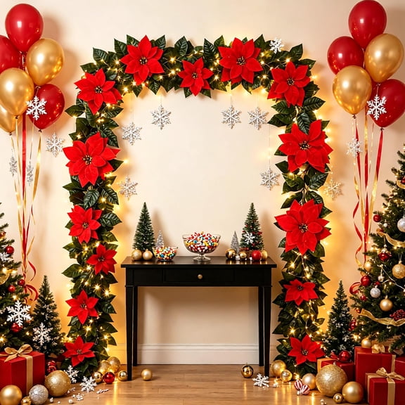 JHRGJIO Christmas Hanging Decor, Artificial Rattan Vine with Red Flowers Indoor Accent Piece, Holiday Party Fireplace Mantel Tree Decoration for Home Display Setup