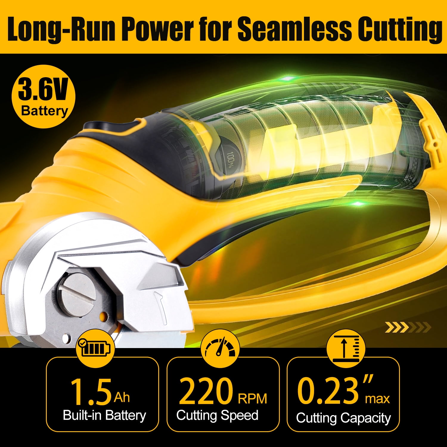 HORMY Cordless Electric Scissors with Blade, 3.6V Super Scissors Rechargeable with Safety Lock, for Cardboard Cutting Fabric Paper Sewing, Yellow