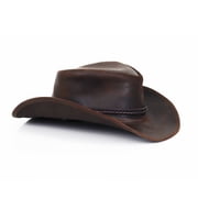 Authentic StellMan Cowboy Hat – Dark Brown Leather with Chin Strap & Braided Trim