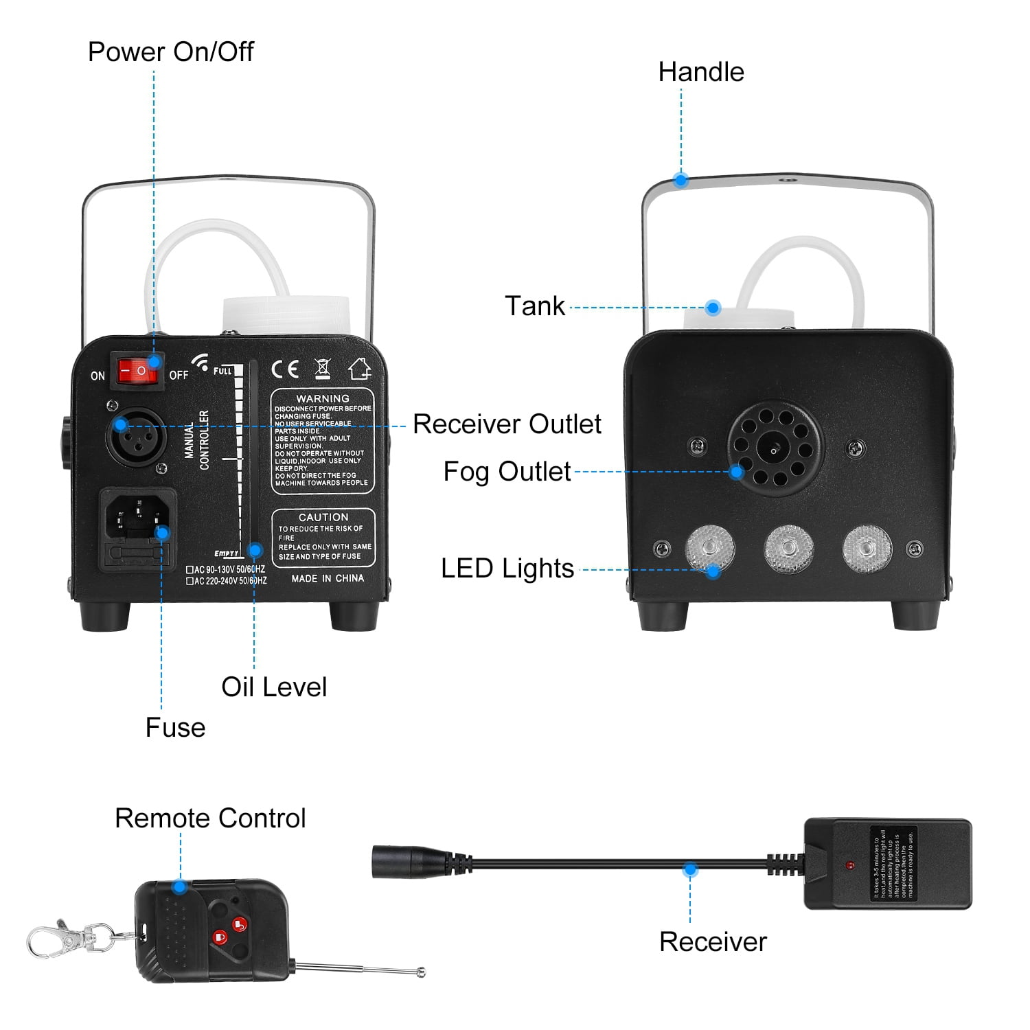 400W RGB LED Fog Machine with Remote Control – Rapid Heating Smoke Machine for Parties, Halloween, Weddings & Stage Effects
