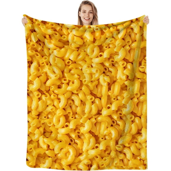 Kuscheln Macaroni and Cheese Blanket Funny Macaroni Food Yellow Throw Blankets for Teens Adults Kids, Warm Soft Cozy Flannel Novelty Fleece Blankets for Sofa Couch Bed Birthday Gifts 50"x60"