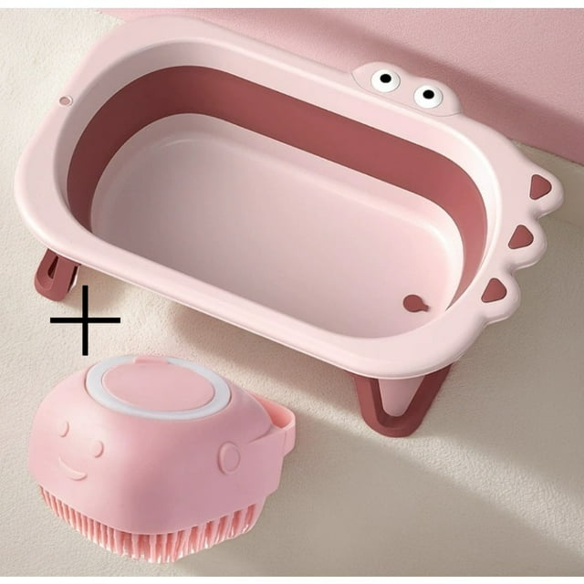 2-Piece Cartoon Pet Bath Set – Portable Foldable Bathtub with Dog & Cat Bathing Massage Tools, Easy to Store and Use, Ideal for Home and Travel, Lightweight and Convenient for Pets