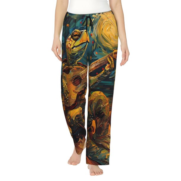 Balery Starry Night Guitar Turtle Pantalones de pijama para mujer, pijamas ultraligeros, pantalones de estar por casa-Medium