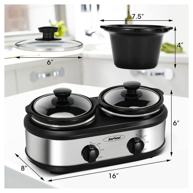 Superjoe Triple Slow Cooker, 3x1.5 Quart Electric Slow Cooker Buffet  Server, Food Warmer Cooking Pot, Adjustable Temp Removable Ceramic Pots Lid  Rests