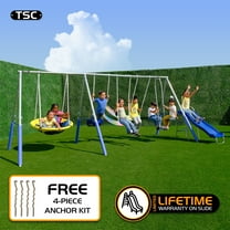 TSC Hermosa Outdoor Galvanized Metal Swing Set for Kids 3-8 with 2 LED Swings, Standing Swing, Glider, 38" Saucer, 5ft Slide & BONUS Anchor Kit | 16.5' x 7.5' x 6.1'