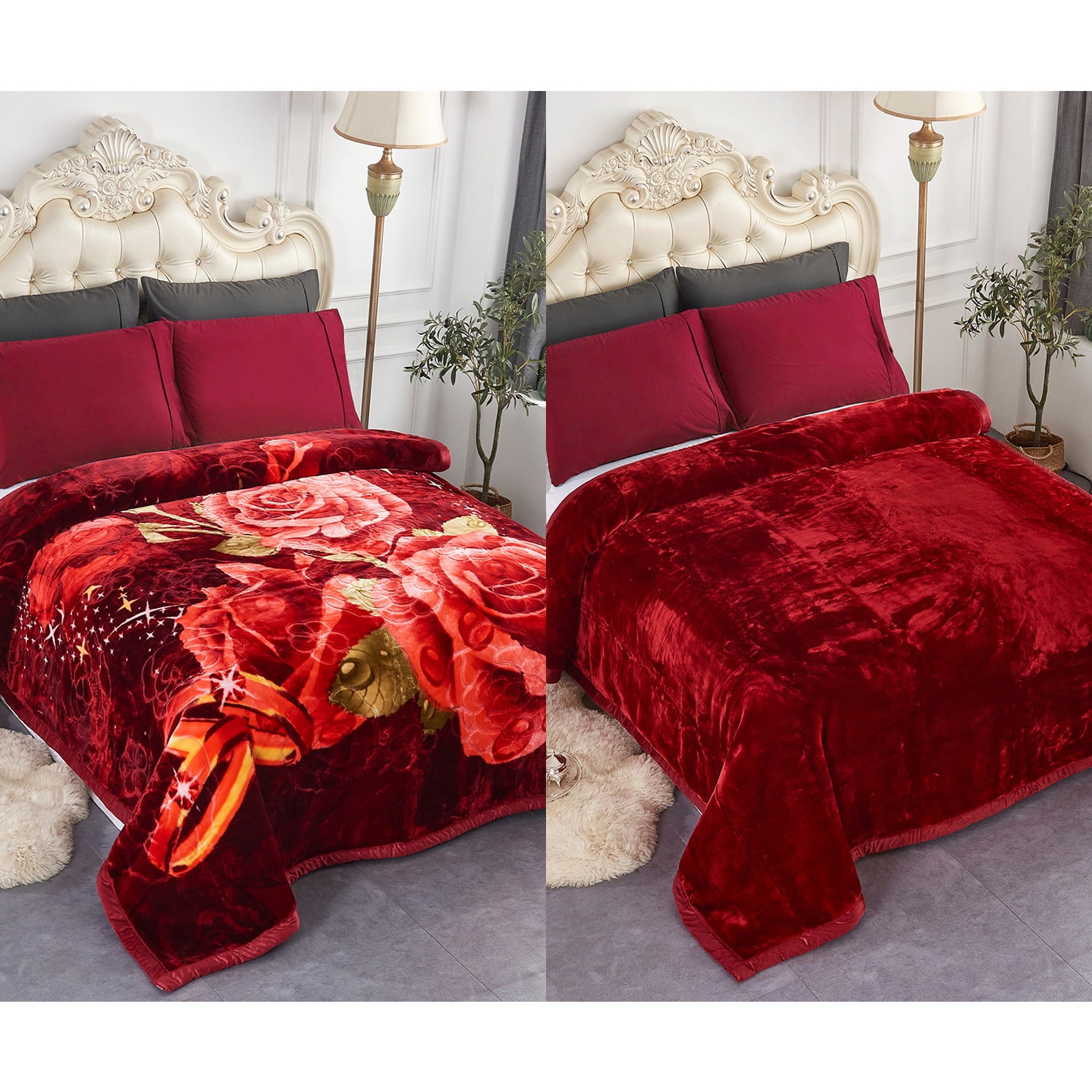 NC Contemporary Red Printed Polyester Reversible Bed Blanket King