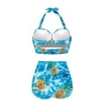 thumbnail image 4 of Renewold 2 Pieces Blue Women Swimsuits Elastic High Waist Bikini Set, Summer Style Bathing Suits Size XL Beach Pool Travel Tankini Starfish Pineapple Halter Swimwear, 4 of 6