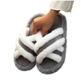 thumbnail image 6 of ZVNAΖH Women's Winter Thick Sole Plush Slippers Warm Fluffy Crisscross Strap Indoor Outdoor House Shoes, 6 of 9