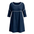 thumbnail image 3 of Ohufall Womens Mini Dress Hollow Out 3/4 Sleeve Crew Neck Dresses Stylish Cotton Linen Fashion Vacation Dress, 3 of 3