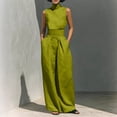 thumbnail image 2 of Guluxicc 2 Piece Women's Outfit Sets Turtleneck Sleeveless Top Wide Waistband High Waist Wide Leg Pants Casual Summer Sets, 2 of 8