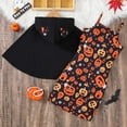 thumbnail image 4 of Tisuna Halloween Girls Outfit Set For Child Pumpkin Print Sleeveless Suspenders Dresses Casual Fashion Spring Autumn Girls Dress And Cape Set Black Size 9-10 Years, 4 of 9