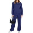 thumbnail image 4 of WTOBBY Women's Round Neck Pullover Sweatshirt and Wide Leg Jogger Pants Casual Two Piece Set, Soft Lounge Wear for Everyday Comfort and Style,Blue S, 4 of 5