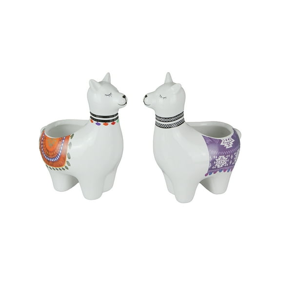 Zeckos Set of 2 Adorable Hand Painted Llama Dolomite Ceramic Mini Planters