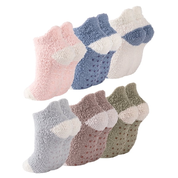 COOPLUS 6 Pairs Womens Fuzzy Socks with Grips Winter Warm Soft Fluffy Indoor Slipper Socks for Women