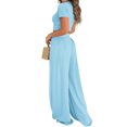 thumbnail image 4 of Liher Women Summer Sweatsuit Set Loungewear Sky Blue 2 Piece Outfit Set Crop Top Tee & Elastic Waist Pleated Palazzo Pant Set Clothes Size XL, 4 of 4