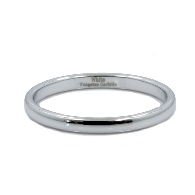 MJ Metals 8mm White Tungsten Carbide Wedding Ring - Polished Classic Band, Size 7.5 With Custom Engraving
