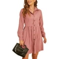 thumbnail image 4 of UKAP Lady Corduroy A Line Buttons Down Collar Flared Dress Long Sleeve Business Blouse Swing Midi Dresses for Women, 4 of 5