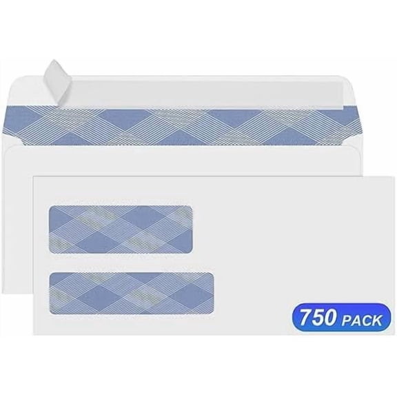 750#9 Double Window Security Envelopes, NO.9 Self Seal White Envelopes Designed for Invoices and QuickBooks, Business Statements & Documents - Number 9 Size 3 7/8 Inch X 8 7/8 Inch - 24 LB