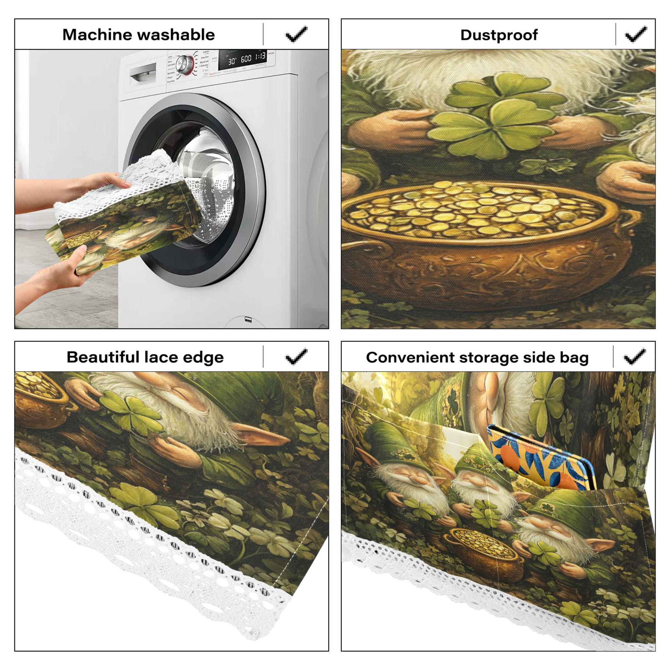 WOBOGO Gnomes Celebrating St Patricks Washing Machine Cloth Dryer Refrigerator Top Cover Protective Non-Slip Mat For Kitchen Laundry